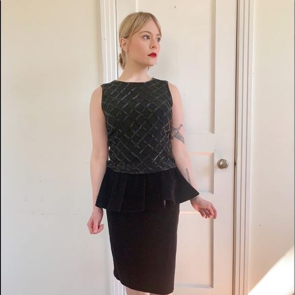 Vintage Tops - Vintage Cross Hatch Beaded Fitted Tank